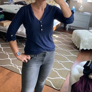 Lilly Pulitzer Navy Henley Long Sleeve Top